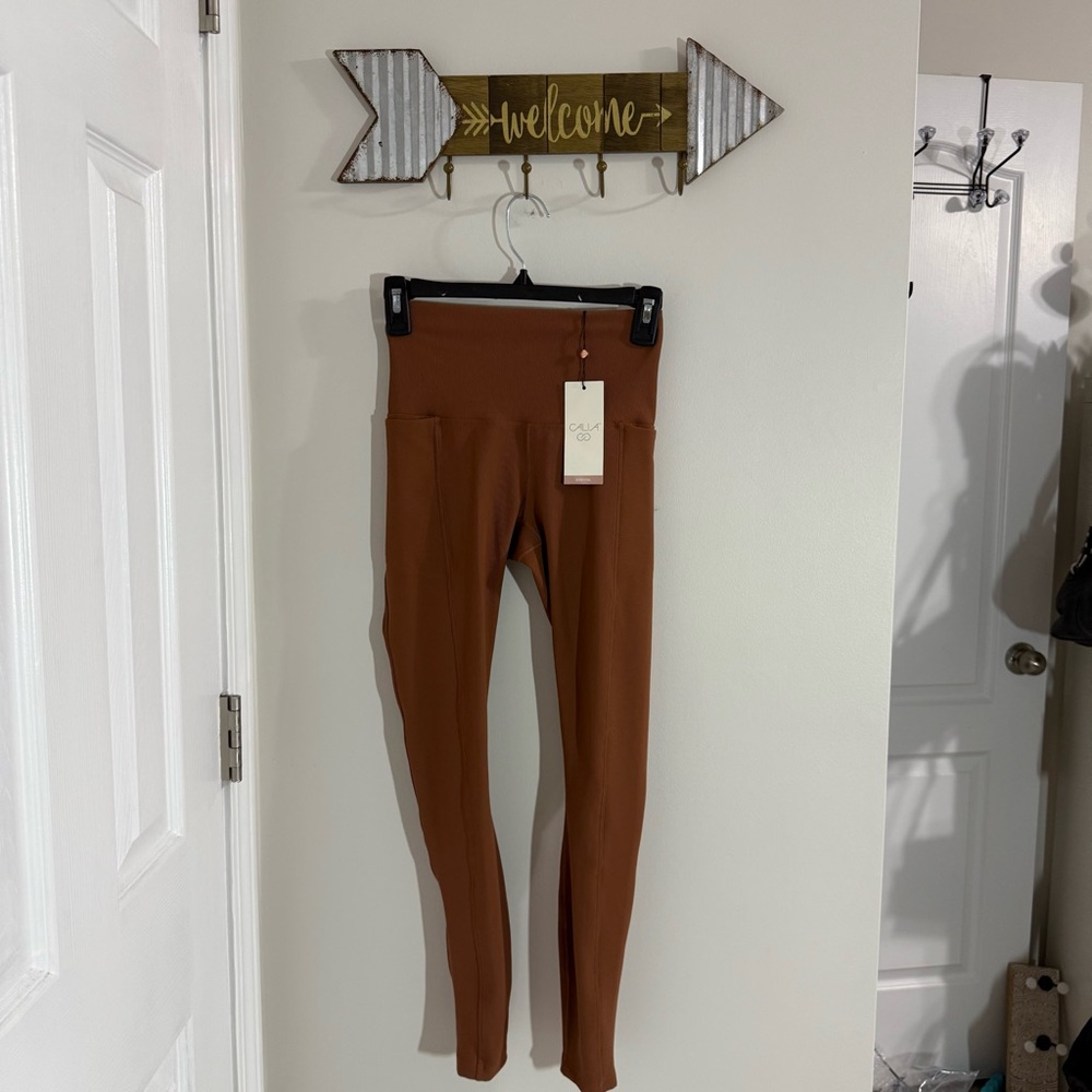Calia Copper-Toned Ribbed Essential 7/8 Leggings Size XS